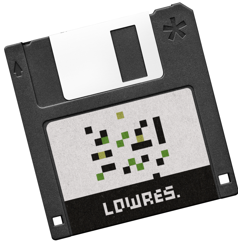 Pixelated floppy disk icon representing multimedia communication